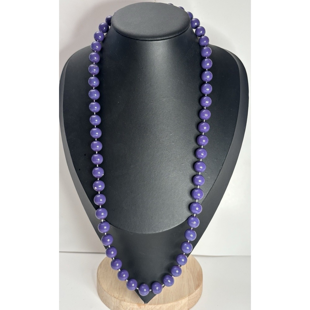 Vintage Purple Lucite Bead 24" Hand Knotted Single Strand Necklace